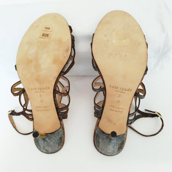 Kate Spade N.Y. 'Issa'  Metallic  Dress Sandals with Gold Tipped Heels Sz 7B - Picture 6 of 11